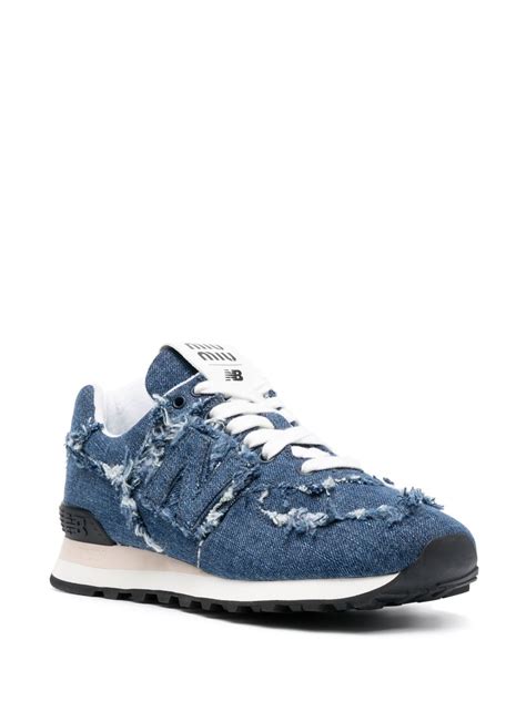 nb 574 miu miu|New Balance 574 x Miu Miu denim sneakers.